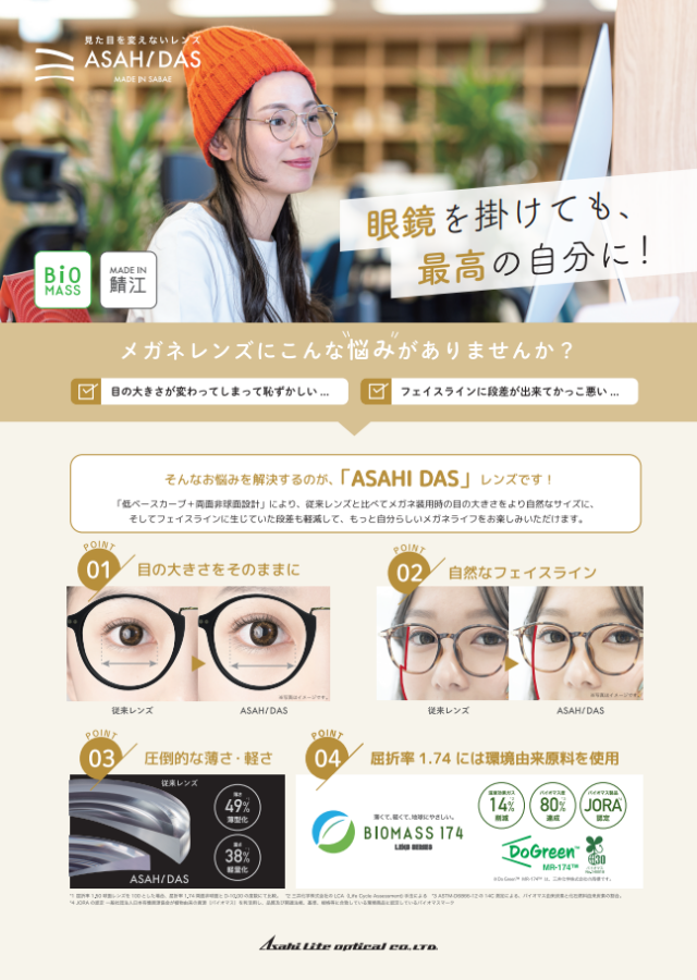 アサヒオプティカルの両面非球面レンズの説明ポップ