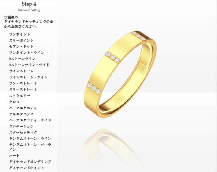 鍛造マリッジリングcoordi（コーディ）K18YG注文ステップ04ダイアモンド セッティング種類