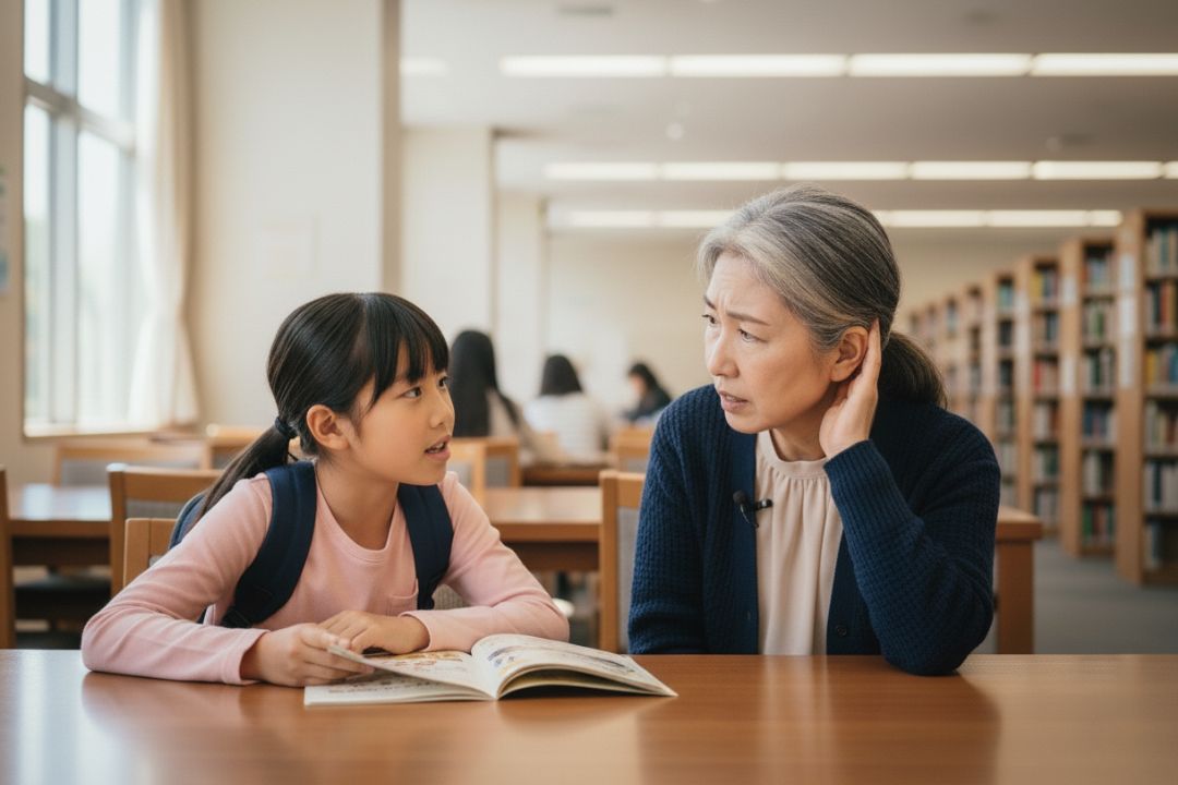 孫の声が聞き取れない老人性難聴の老人女性
