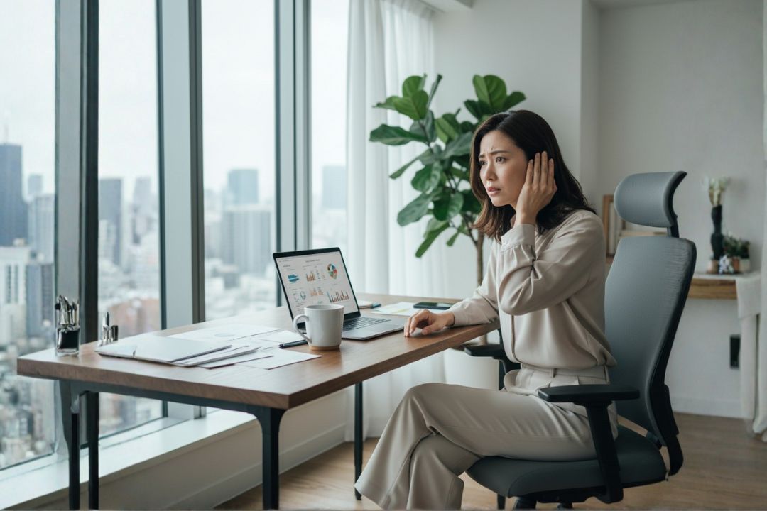 突然片耳の聞こえ方が悪くなる病気「突発性難聴」の女性