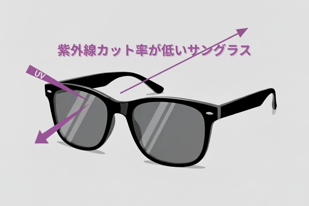 安価な海外製サングラスは、紫外線カット率が低いレンズが使用されている