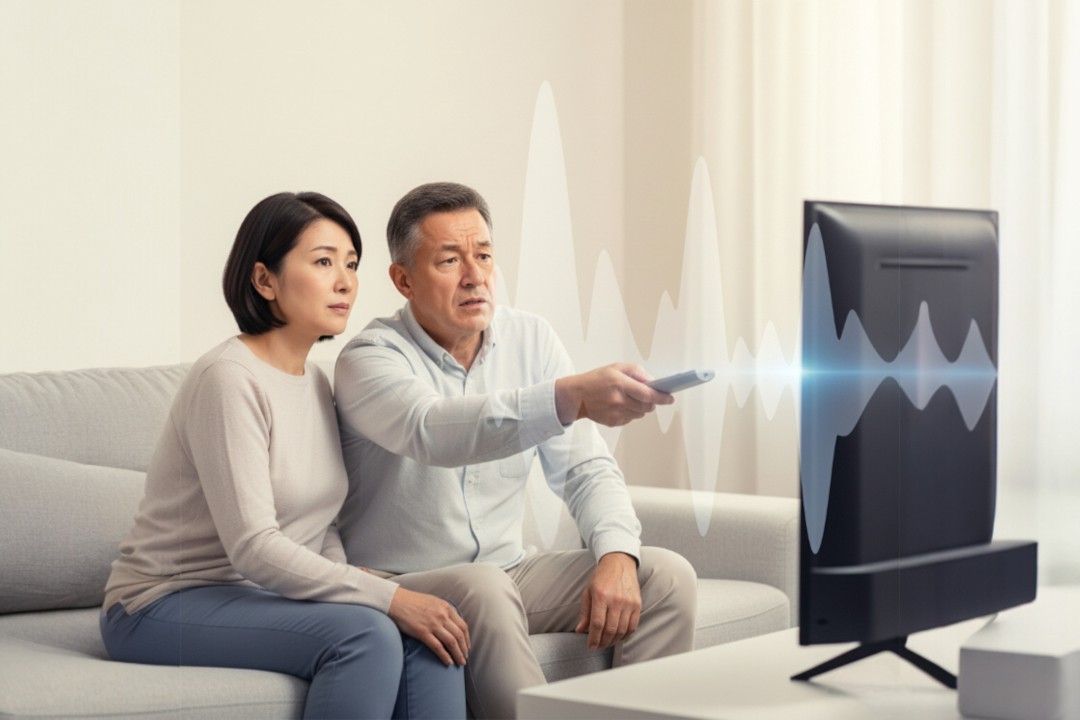 テレビの音量を上げ過ぎているシーン｜難聴の男性