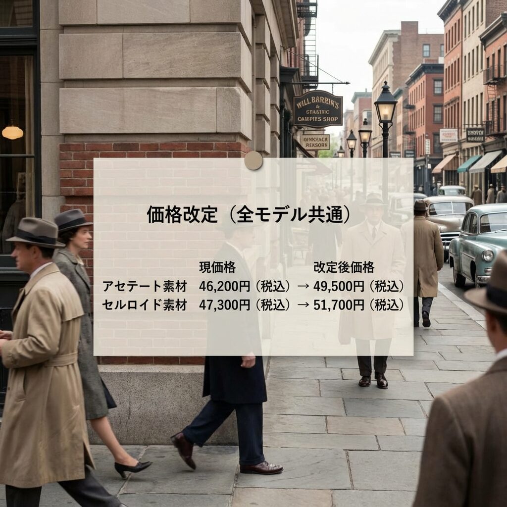 タートオプティカルアーネル タートオプティカルブライアン 価格改定前後の価格