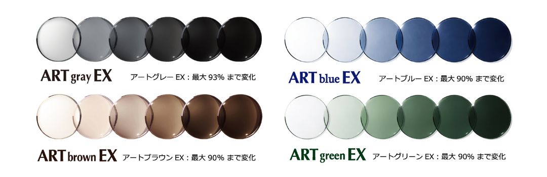 イトーレンズ ART 160 EX 可視光調光レンズ 4色カラーバリエーション グレー・ブラウン・ブルー・グリーン 濃度変化